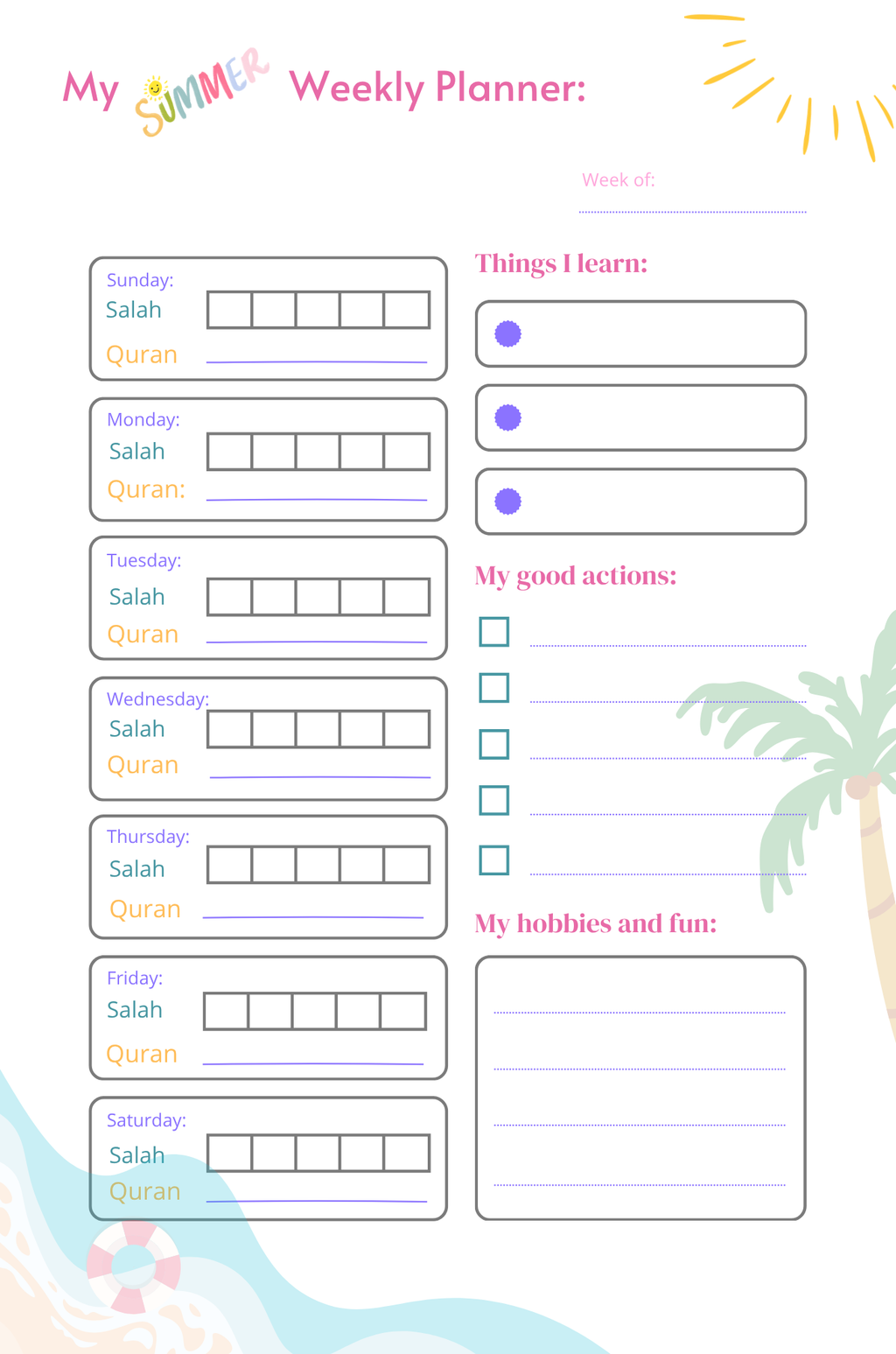 My Good Muslim Summer Spiritual Growth Planner – Printable Weekly Tracker