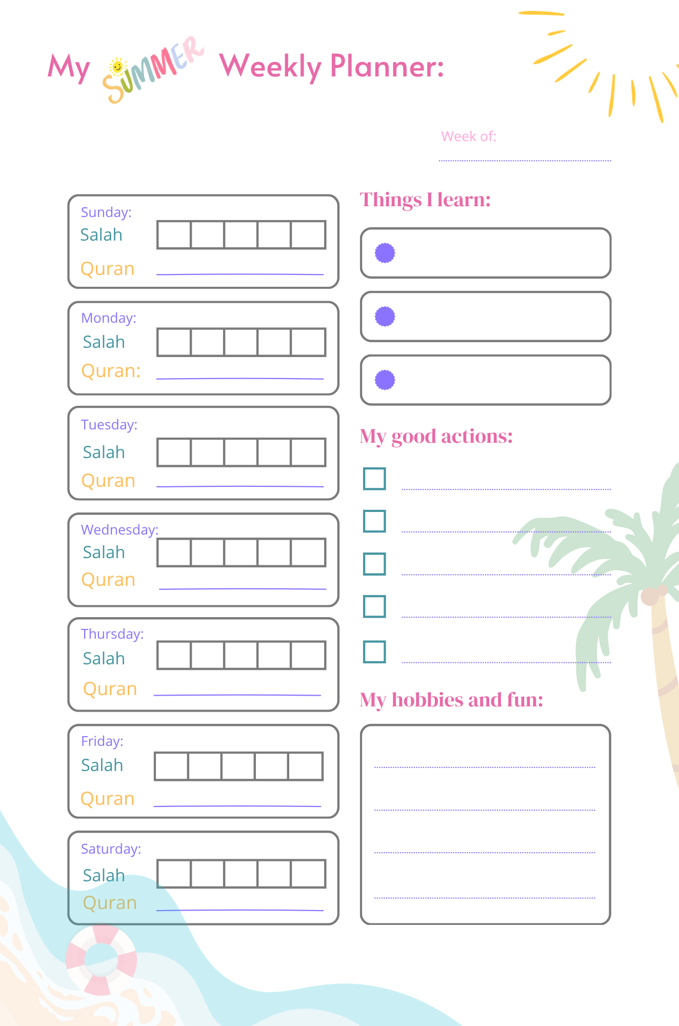 My Good Muslim Summer Spiritual Growth Planner – Printable Weekly Tracker