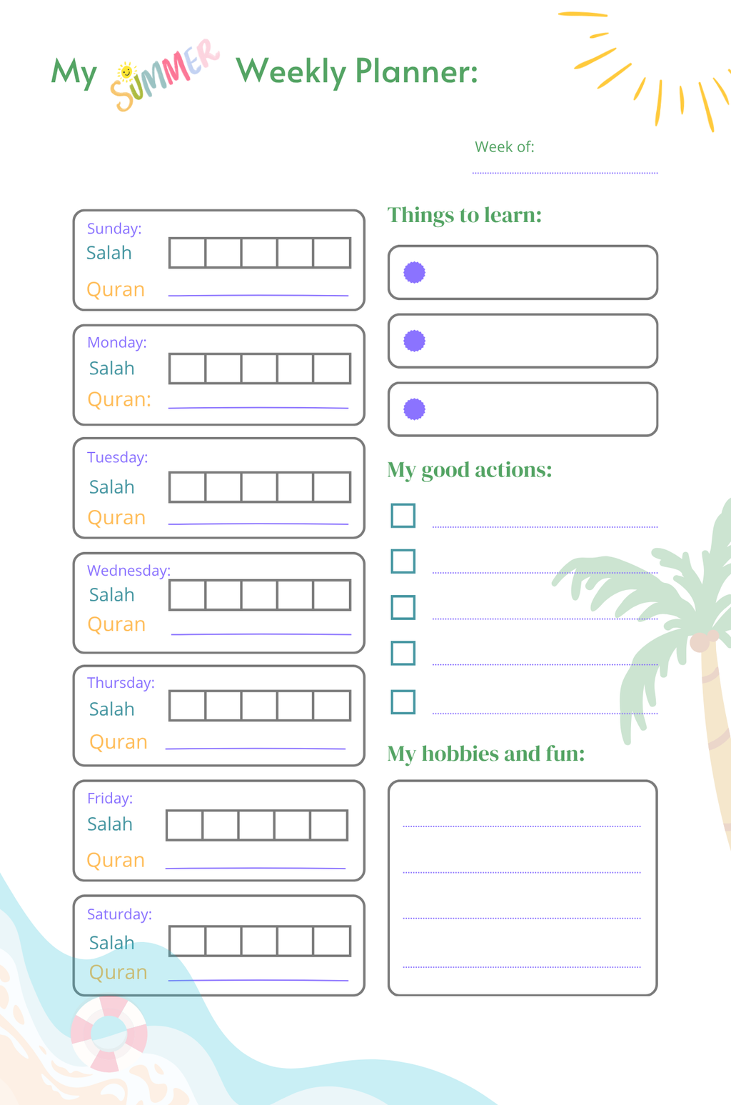 My Good Muslim Summer Spiritual Growth Planner – Printable Weekly Tracker