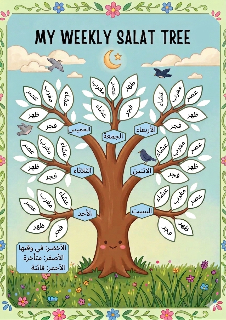 🌟 My Good Muslim Weekly Salat Tree – Printable Interactive Prayer Tracker for Kids