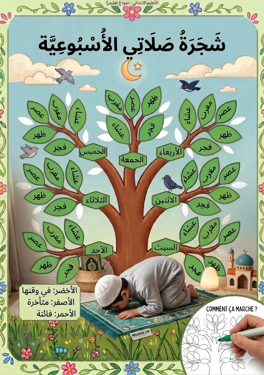🌟 My Good Muslim Weekly Salat Tree – Printable Interactive Prayer Tracker for Kids